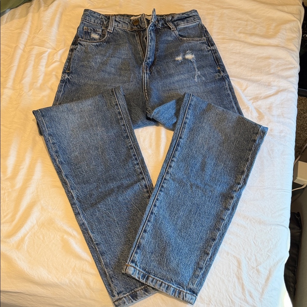 Zara Distressed Blue Ankle Jeans